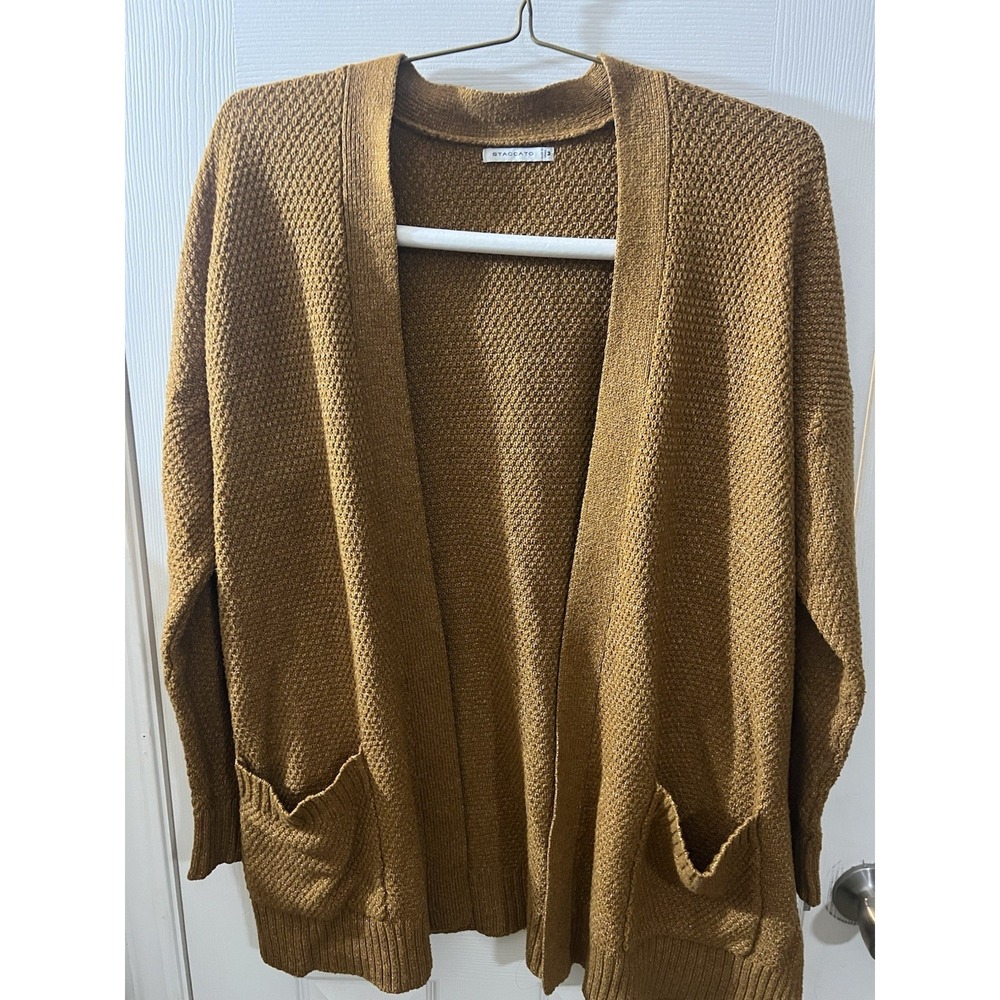 STACCATO Sweater, Women's Size Medium Brown Open Cardigan